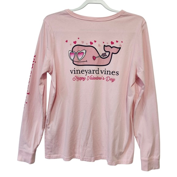 Vineyard Vines Whale Women's Size Large Long Sleeve Tee Pink Valentine's Day - Picture 1 of 10